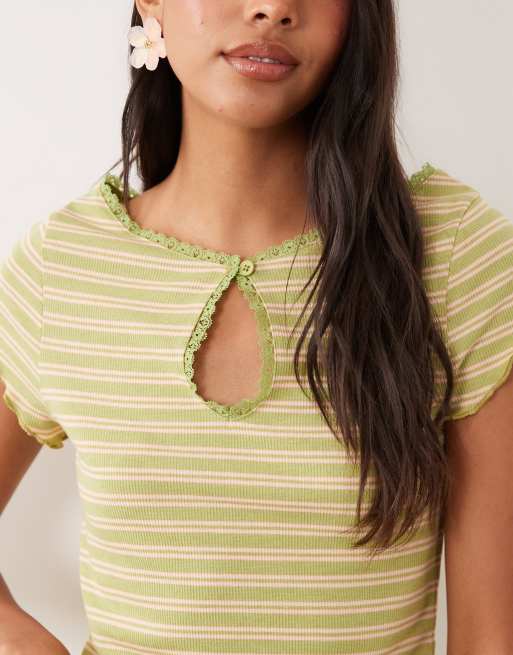Miss Selfridge short sleeve keyhole top in striped print - part of a set, 2 of 4
