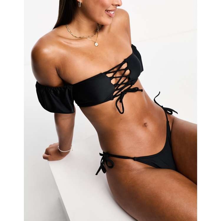 Retro Lace Push Up Bikini Set For Women Padded Bandeau Top