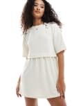 [Miss Selfridge] Miss Selfridge short sleeve layered smock dress in ecru-White M Ecru