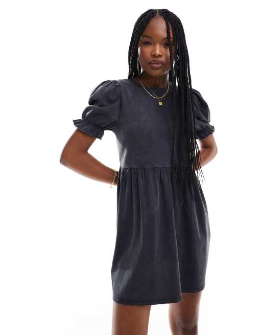 Miss Selfridge short sleeve mini smock dress in washed gray