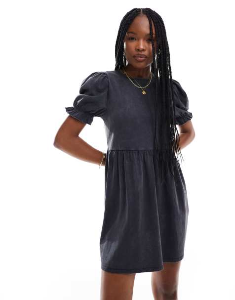 Miss Selfridge short sleeve mini smock dress in washed grey