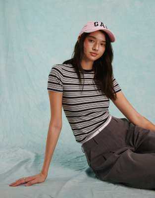 Miss Selfridge Short Sleeve Striped Baby Tee In Black And White