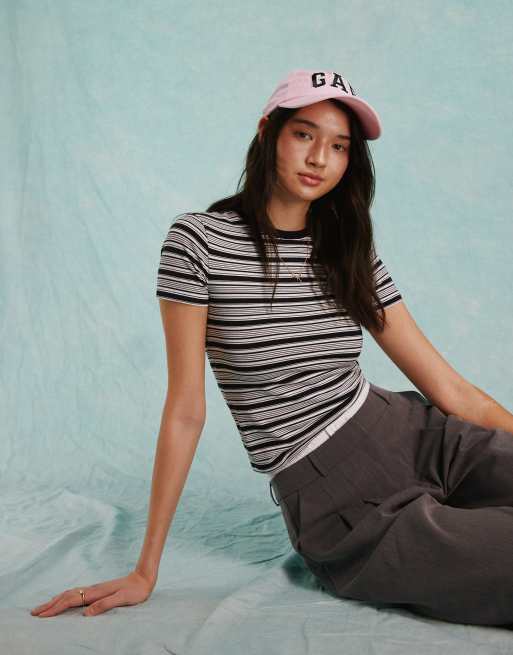 Miss Selfridge short sleeve striped baby tee in black and white