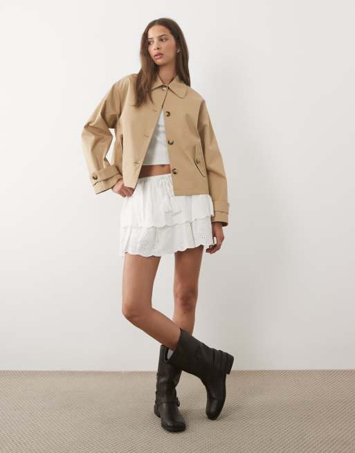 Miss Selfridge short trench with bow back detail in tan , 2 of 4