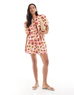 Miss Selfridge - Shorts aus Leinen mit Fruchtmuster, Kombiteil-Bunt