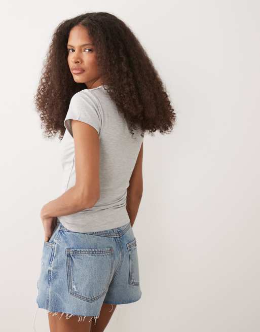 Miss Selfridge - Shorts i blå vask med ekstreme flænger, 3 af 5