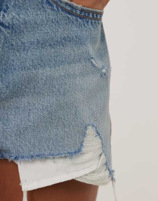 Miss Selfridge - Shorts i blå vask med ekstreme flænger, 5 af 5