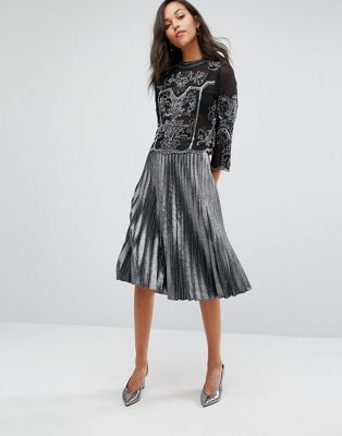 asos metallic pleated skirt