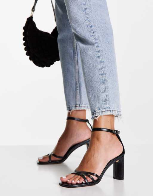 Miss Selfridge Singer cross strap block heel sandal in black | ASOS