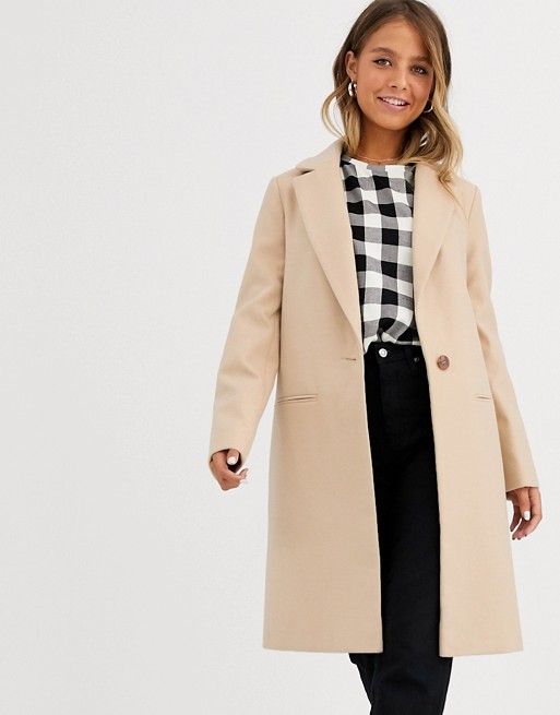 Miss Selfridge single breasted tailored coat in camel