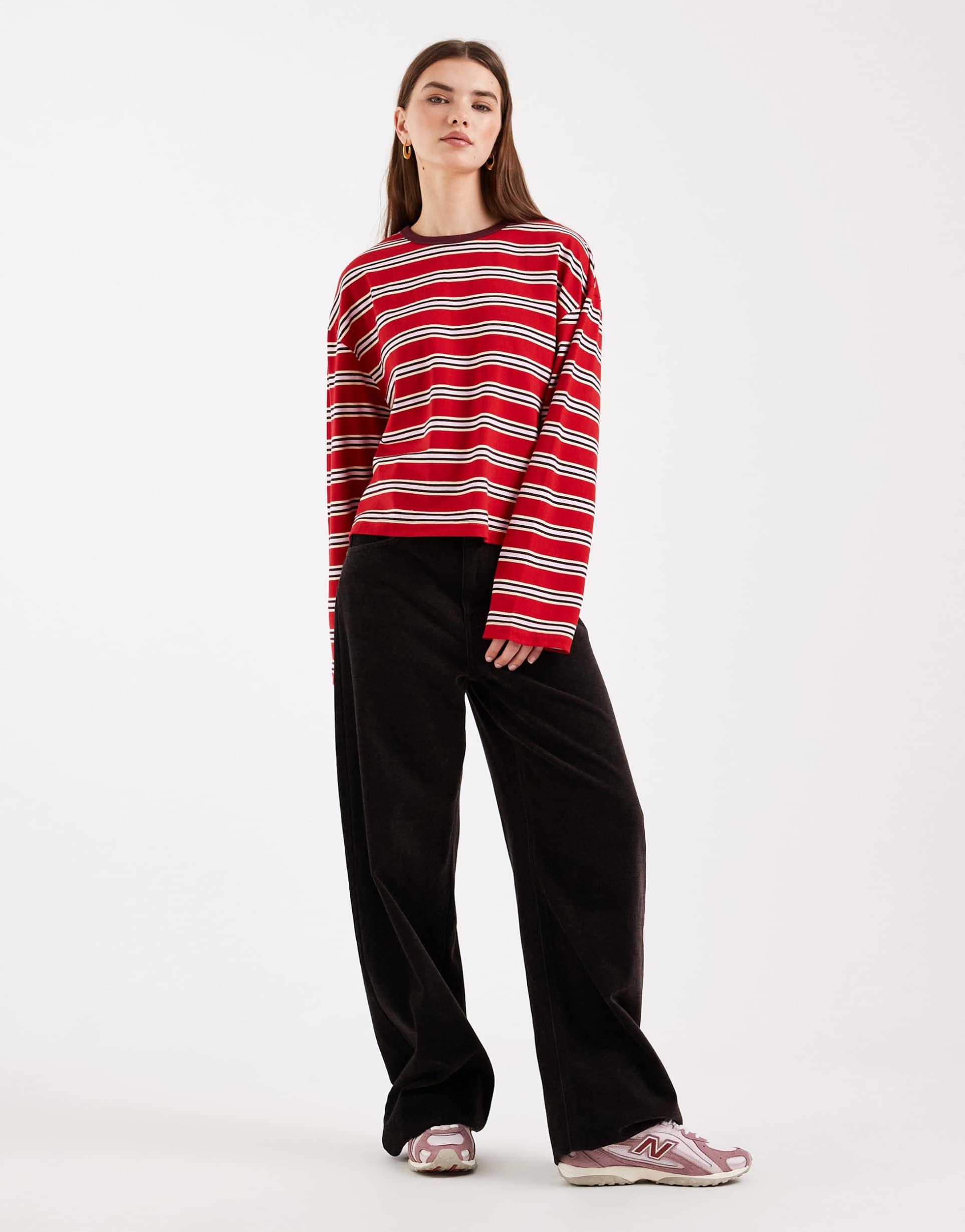 miss selfridge skater long sleeve top in red stripe