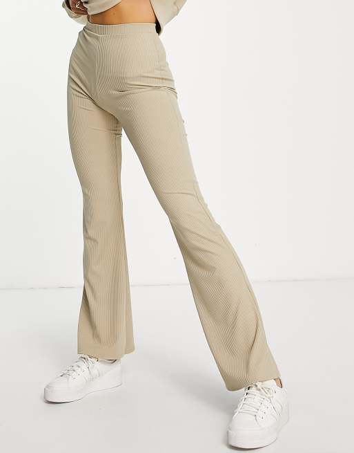 Miss Selfridge - Skinny geribbelde flare-broek in mokka 