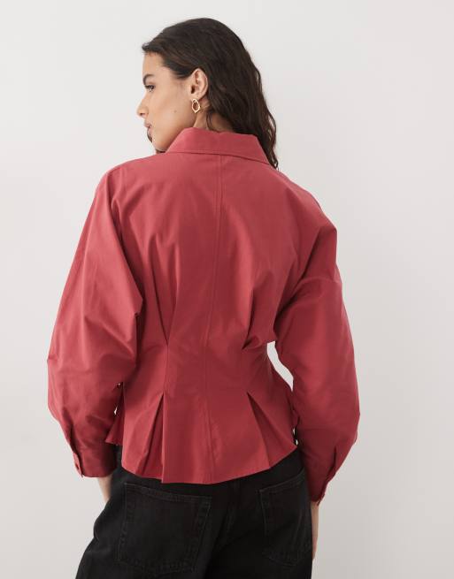 Miss Selfridge skjorta med markerad midja och peplum i rött, 4 av 4