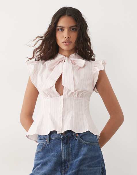 Miss Selfridge skjorte med bindefront og tætsiddende pasform i stribe - view 1