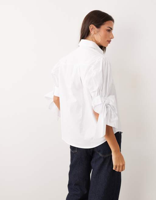 Miss Selfridge skjorte med sløjfeærmer i hvid, 3 af 4