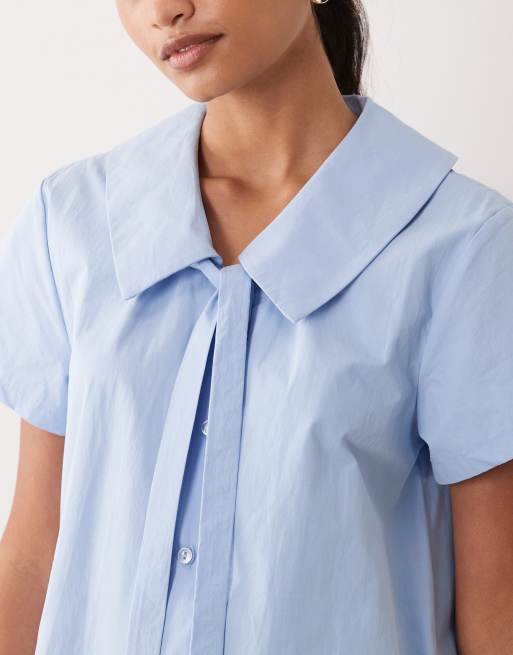 Miss Selfridge skjortklänning i poplin med knytdetalj i blått, 3 av 4