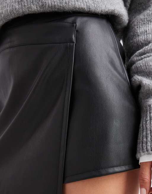 Miss Selfridge - Skort van imitatieleer in zwart, 3 van 5