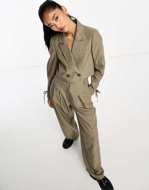 Miss Selfridge - Skræddersyet cropped blazer i nistret kakigrøn - view 1
