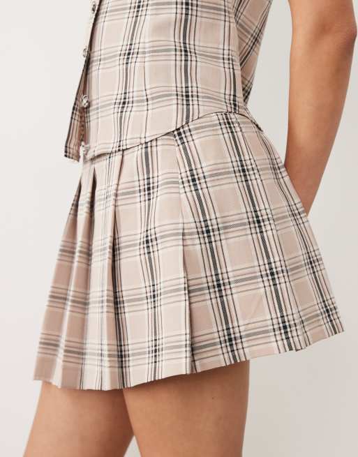 Miss Selfridge - Skræddersyet mininederdel med beige tern - Del af sæt, 4 af 5