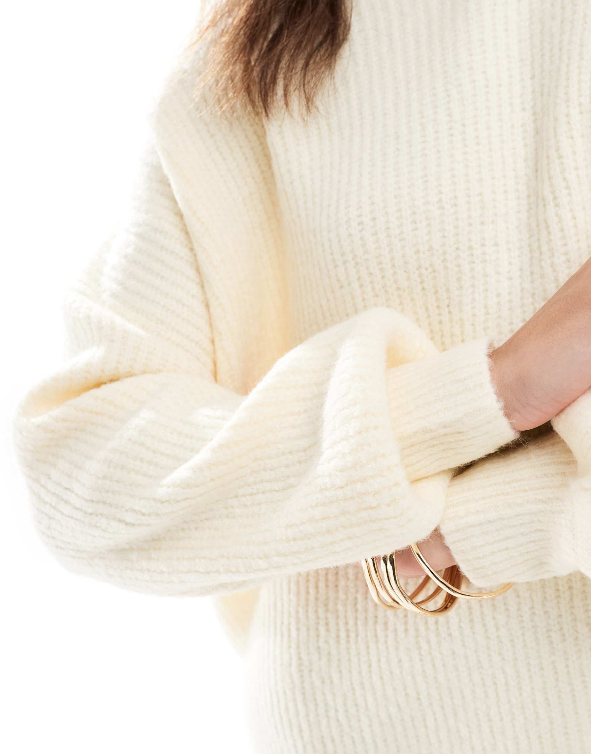 miss selfridge slash neck oversized knit mini dress in cream
