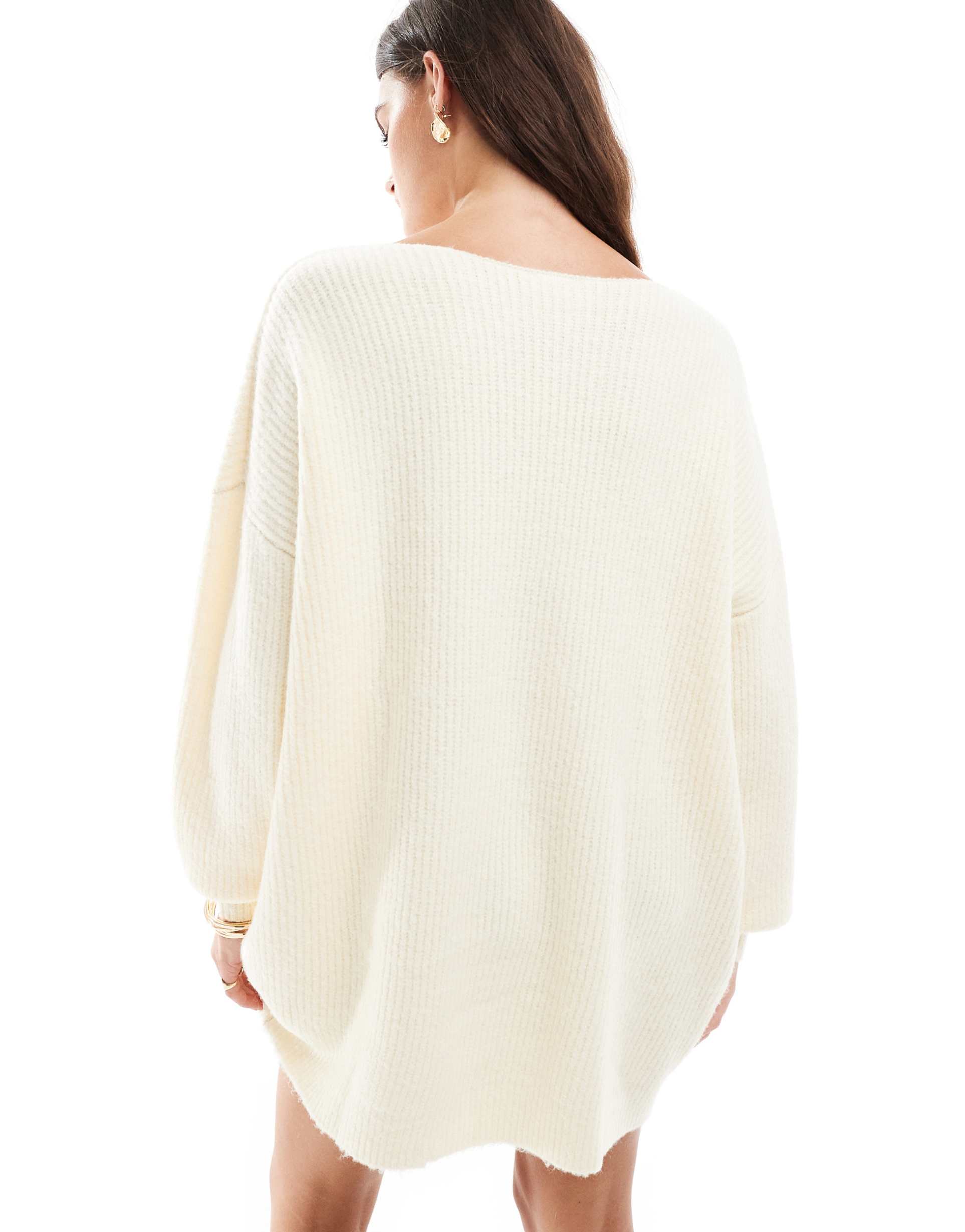 miss selfridge slash neck oversized knit mini dress in cream