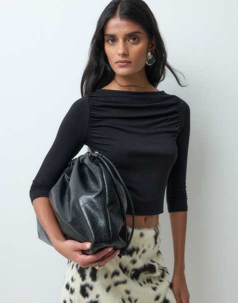 Miss Selfridge slash neck top with ruching - view 1