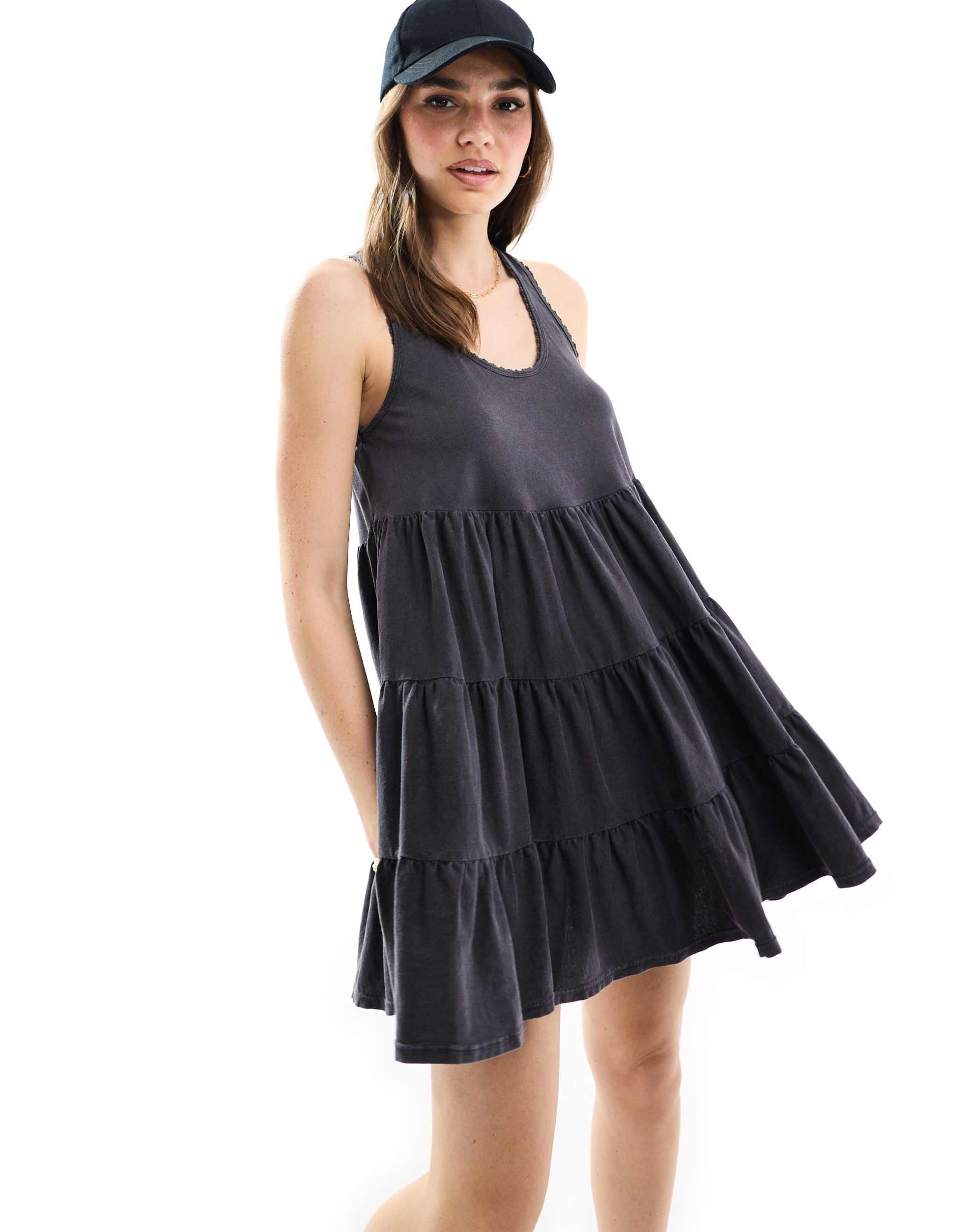 miss selfridge sleeveless acid wash smock mini dress in black