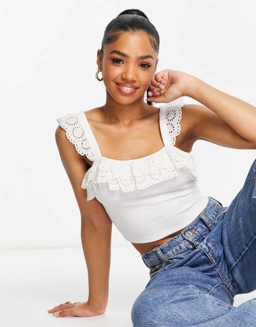 White ruffle 2024 crop top