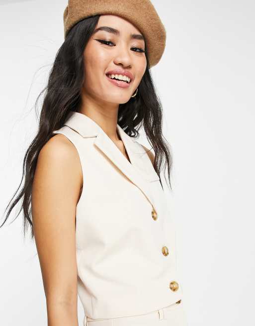 Miss Selfridge sleeveless cropped waistcoat in ecru, 3 of 4