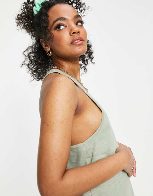 Miss Selfridge sleeveless drop armhole vest top in khaki , 3 of 4