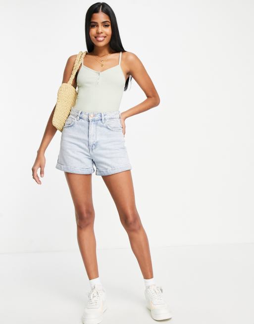 Miss Selfridge sleeveless snap detail bodysuit in sage, 4 of 4