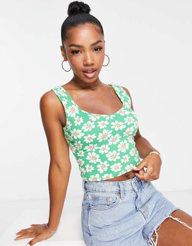 Miss Selfridge sleeveless sweetheart neck crop top in multi floral print