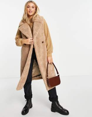 Camel borg longline outlet coat