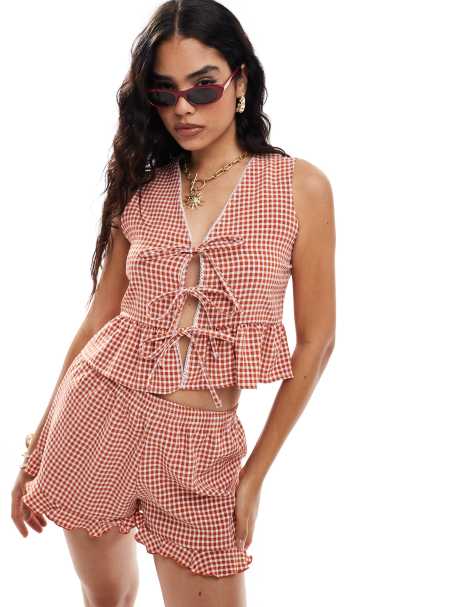 Miss Selfridge sleeveless tie front top in rust - view 1