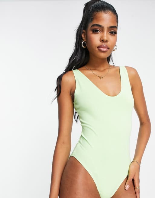 Miss Selfridge sleeveless voop neck bodysuit in green