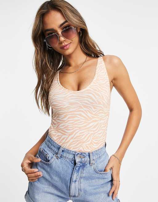 Miss Selfridge sleeveless voop neck bodysuit in multi print, 4 of 4