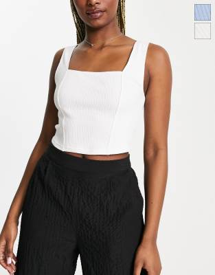 miss selfridge sleevless corset seamed top 2 pack in blue and white