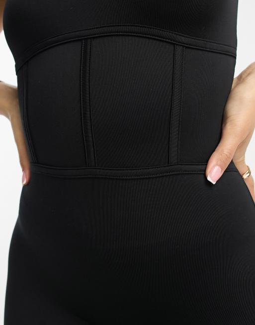Miss Selfridge slinky all in one romper with seam detail in black, 3 of 4