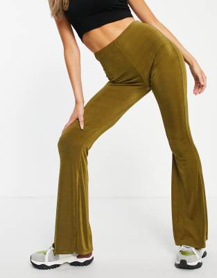 Miss Selfridge slinky kickflare trouser in khaki - ASOS Price Checker