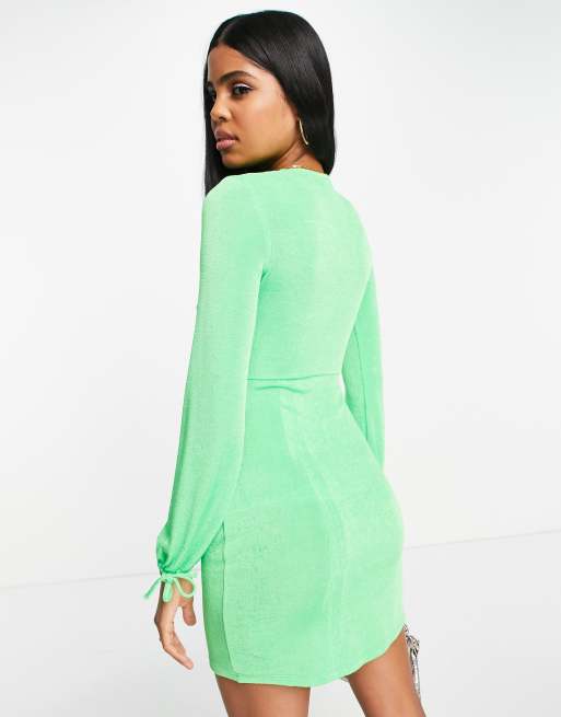 Miss Selfridge Slinky Ring Detail Cut Out Mini Dress In Green Asos