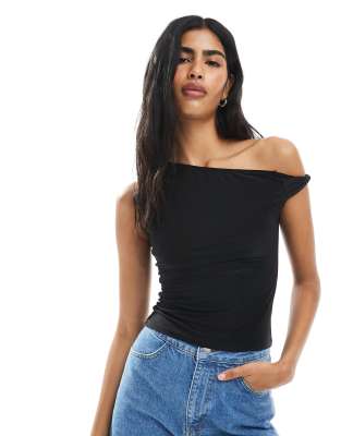 Miss Selfridge slinky twist sleeve top in black - view 1