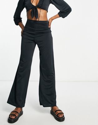 Miss Selfridge slinky wide leg pants in black (Part of a set)  - ASOS Price Checker
