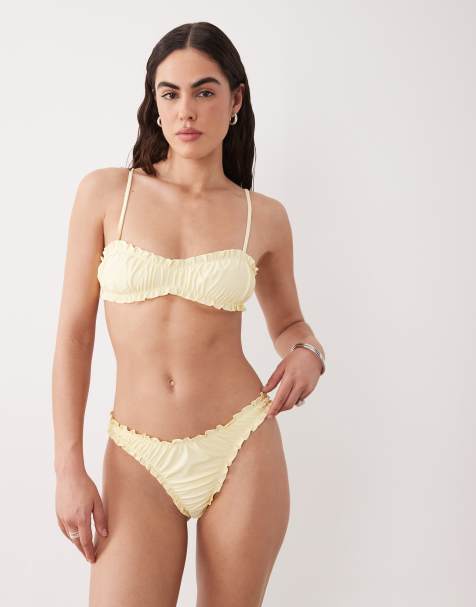 Miss Selfridge - Slip bikini color latticello arricciato con volant - view 1