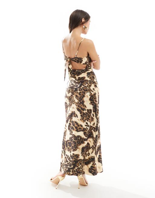 Miss Selfridge - Slip-maxikjole med bindebånd foran og dyreprint i satin, 2 af 4