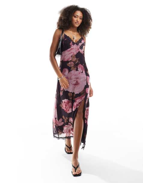 Miss Selfridge - Slip-midikjole med blondekant og stort blomstermønster - view 1