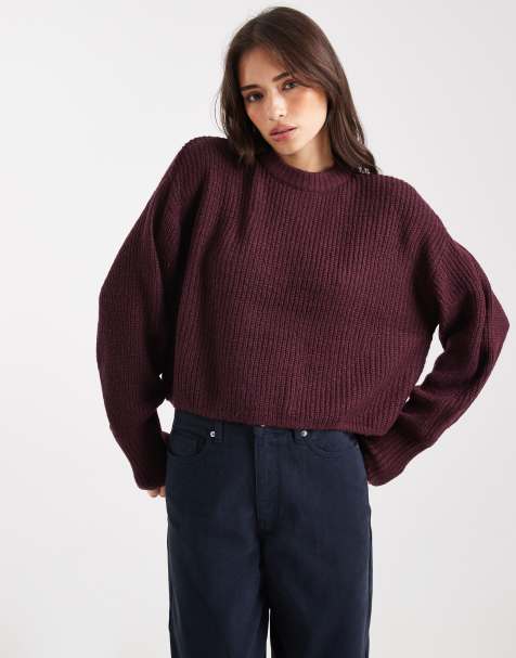 Miss Selfridge slouchy knit jumper in plum