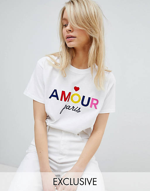Miss Selfridge Slogan Amour T-Shirt