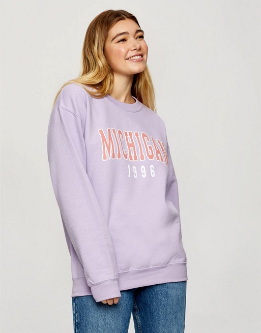 Miss Selfridge slogan sweatshirt in lilac