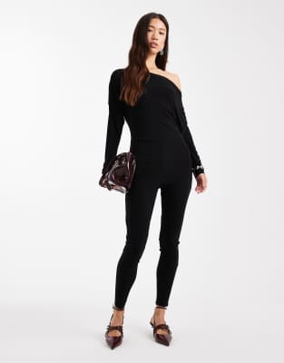 Miss Selfridge Slouchy Asymmetric Jumpsuit In Black