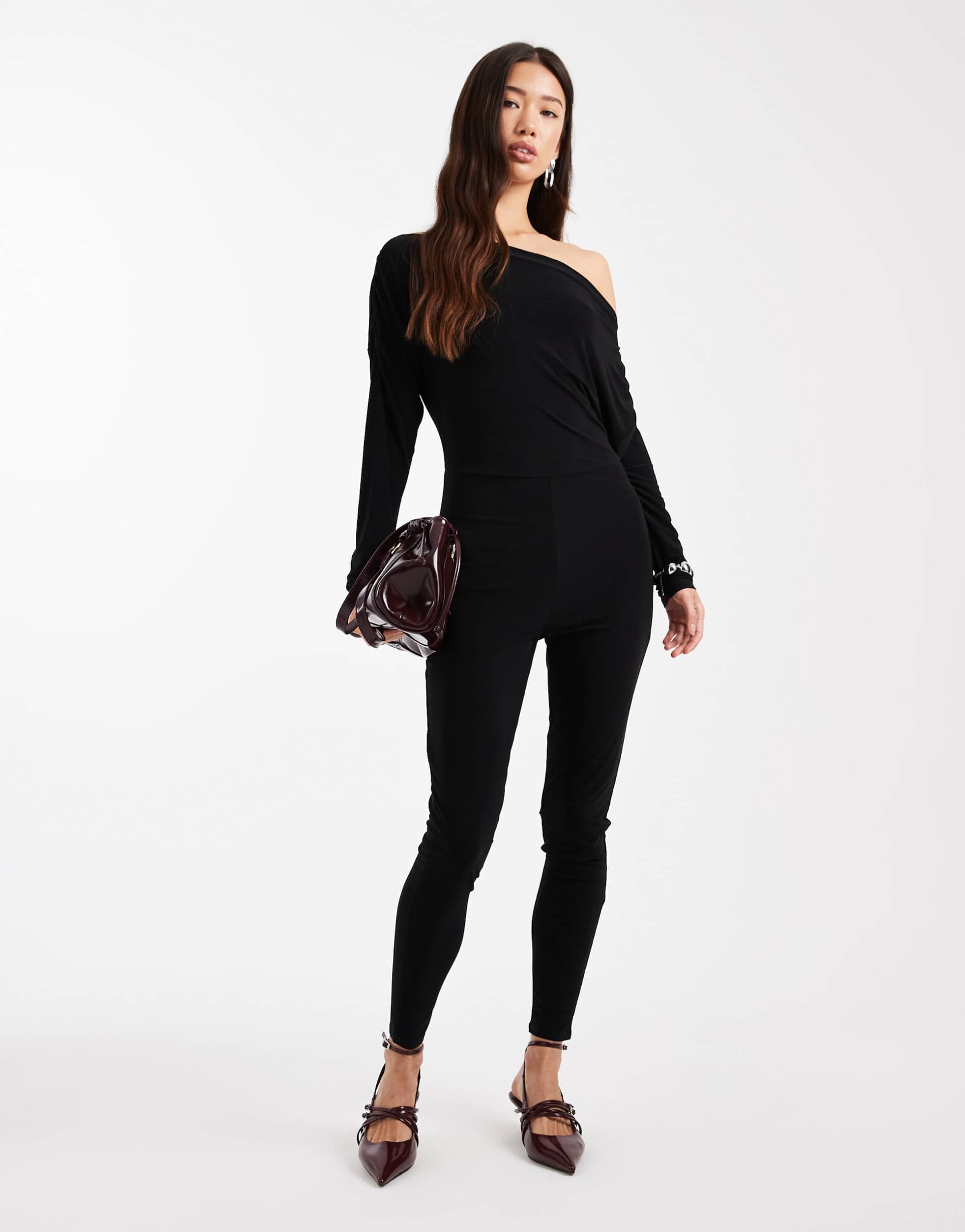miss selfridge slouchy asymmetric jumpsuit in black